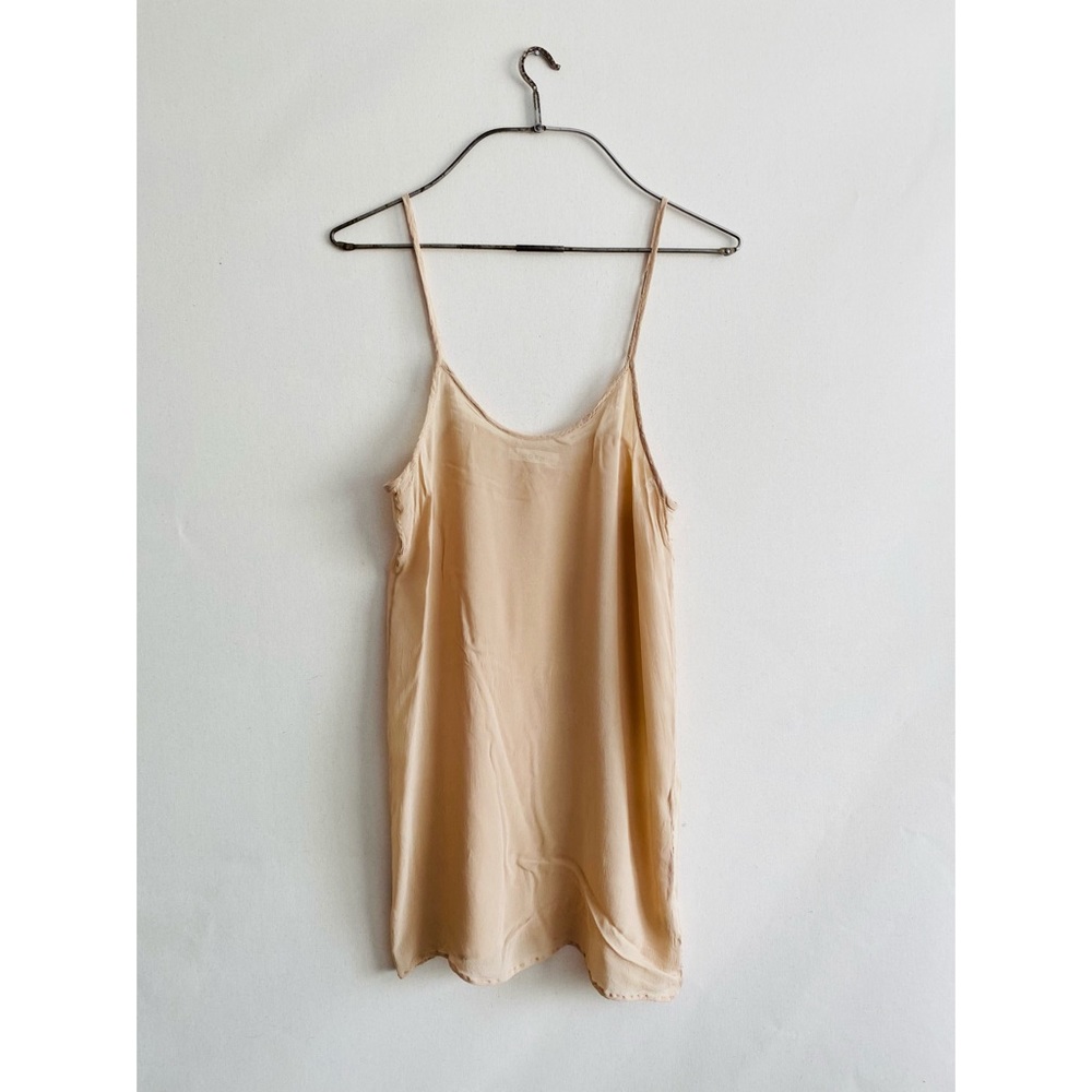 Doen Sand Dollar Beige Short Deep V-Neck Sheer Slip Mini Dress Size Medium